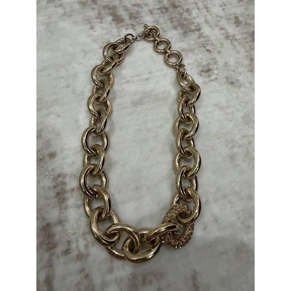 Banana Republic BR Gold Tone Chunky Chain Necklace Topaz Rhinestone Pave Link 18